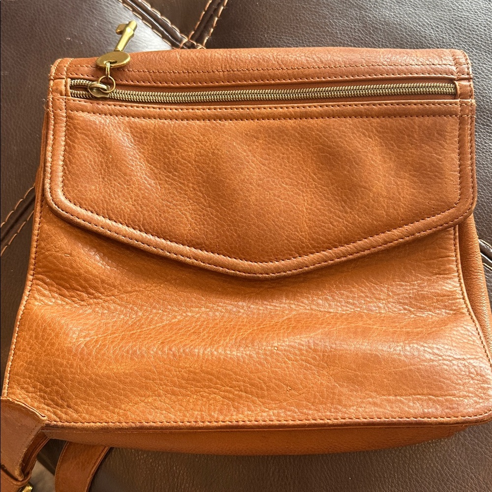 Fossil Tan Leather Crossbody Bag